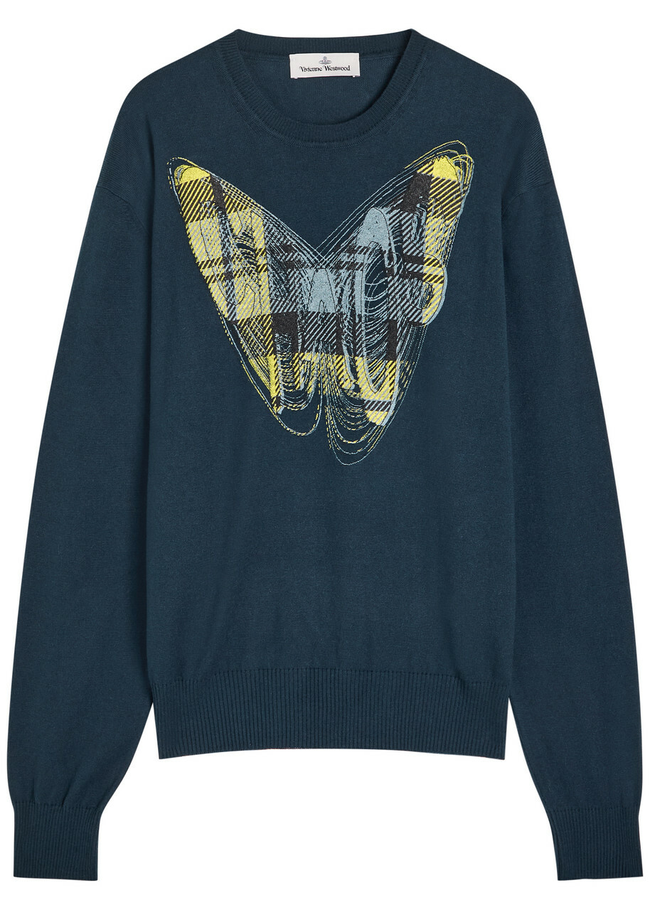 Vivienne Westwood Chaos Printed Cotton and Cashmere-blend Jumper Navy