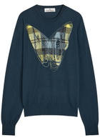 Vivienne Westwood Chaos Printed Cotton and Cashmere-blend Jumper Navy