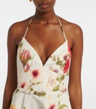 Oscar de la Renta Belted floral faille cocktail dress