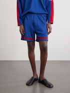 BODE - Lakewood Straight-Leg Logo-Embroidered Striped Jersey Shorts - Blue