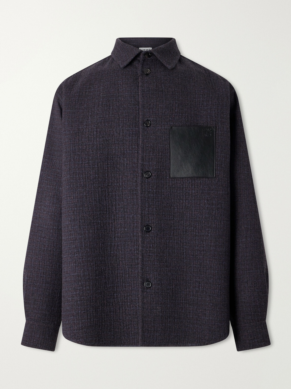 LOEWE - Leather-Patched Wool and Silk-Blend Overshirt - Blue