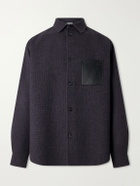 LOEWE - Leather-Patched Wool and Silk-Blend Overshirt - Blue
