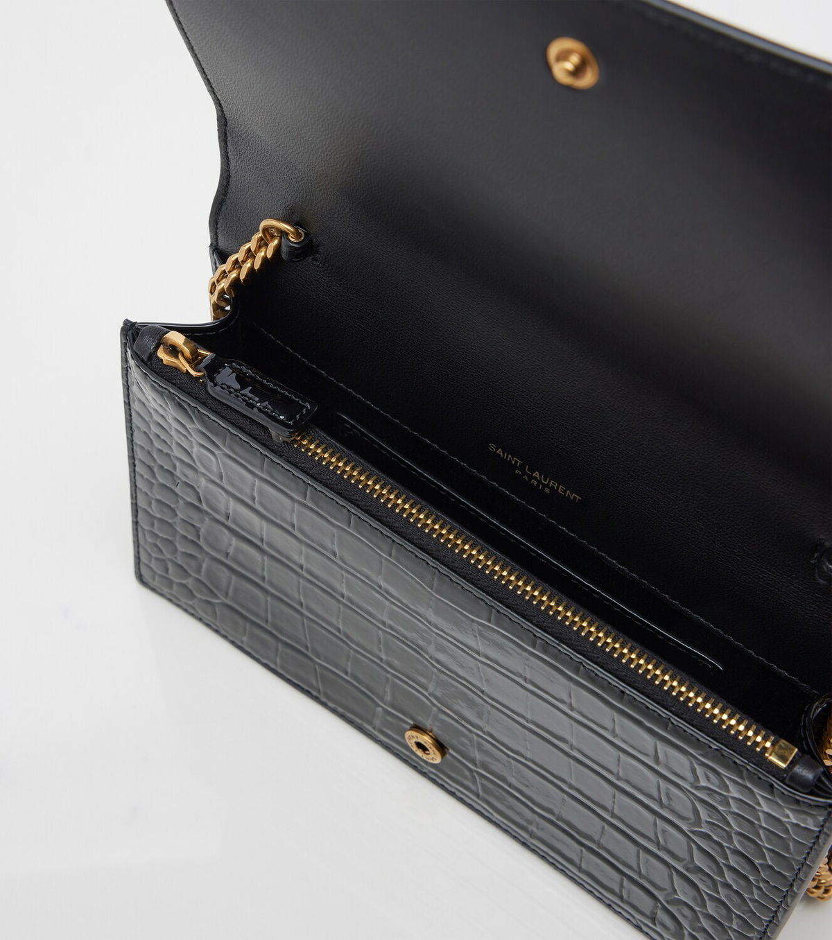 Saint Laurent Cassandre croc-effect leather chain wallet