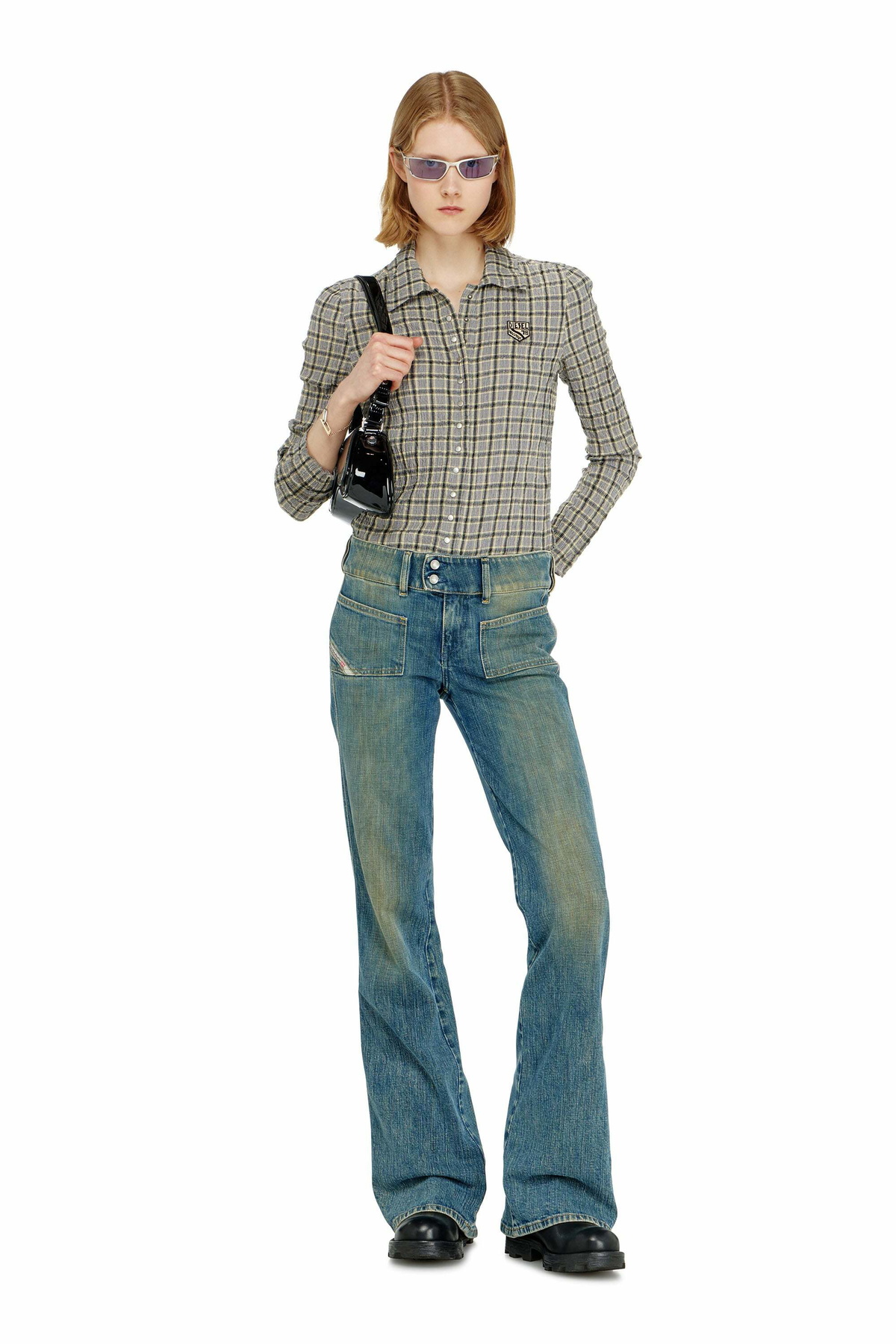 Diesel Bootcut Jeans Low Waist D-Hush - Jeans Womens in Blue