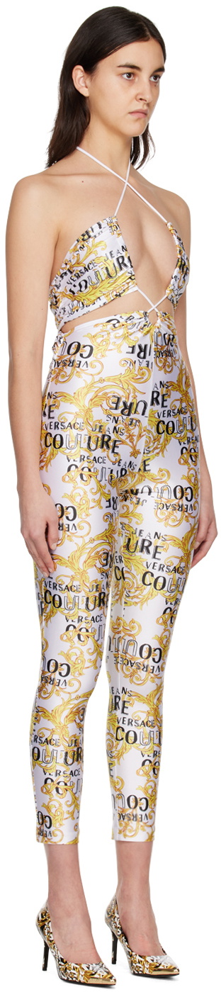 Versace Jeans Couture White & Yellow Printed Jumpsuit