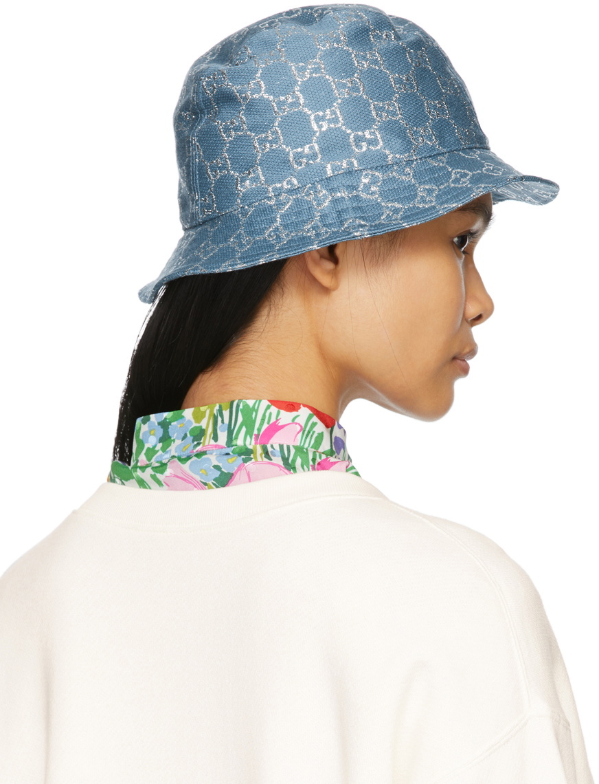 【GUCCI】 GG LAME バケットハット ブルー Gucci Blue Lamé GG Bucket Hat Gucci