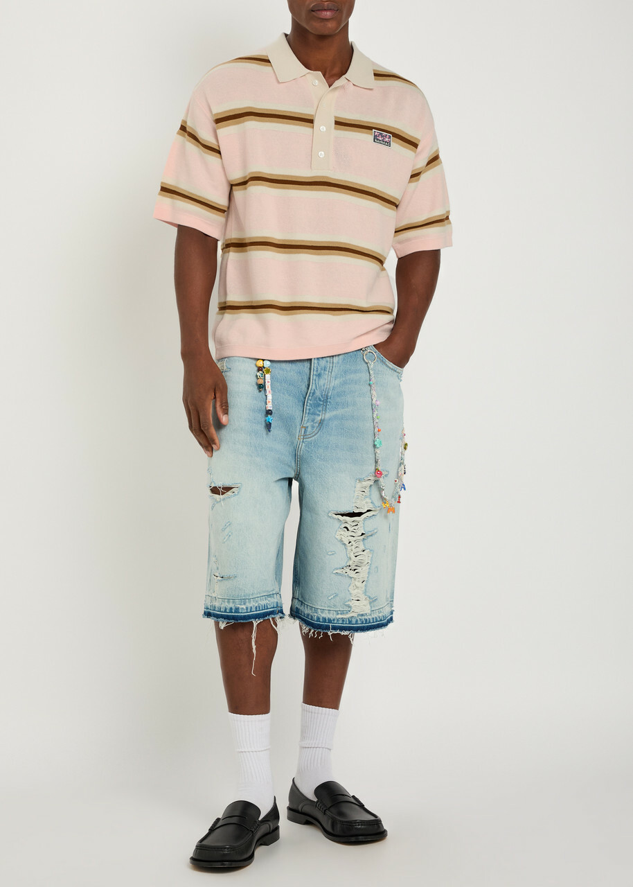 Nahmias Logo-appliquéd Striped Cotton Piqué Polo Shirt Pink