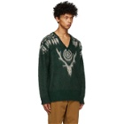 South2 West8 Green Mohair V-Neck Sweater