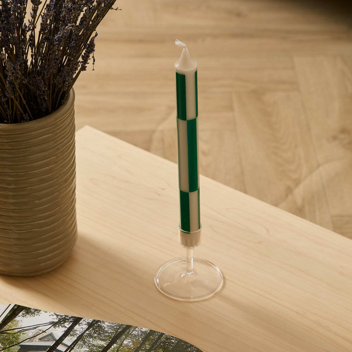 HAY Pattern Candle - Check in Off-White/Green 