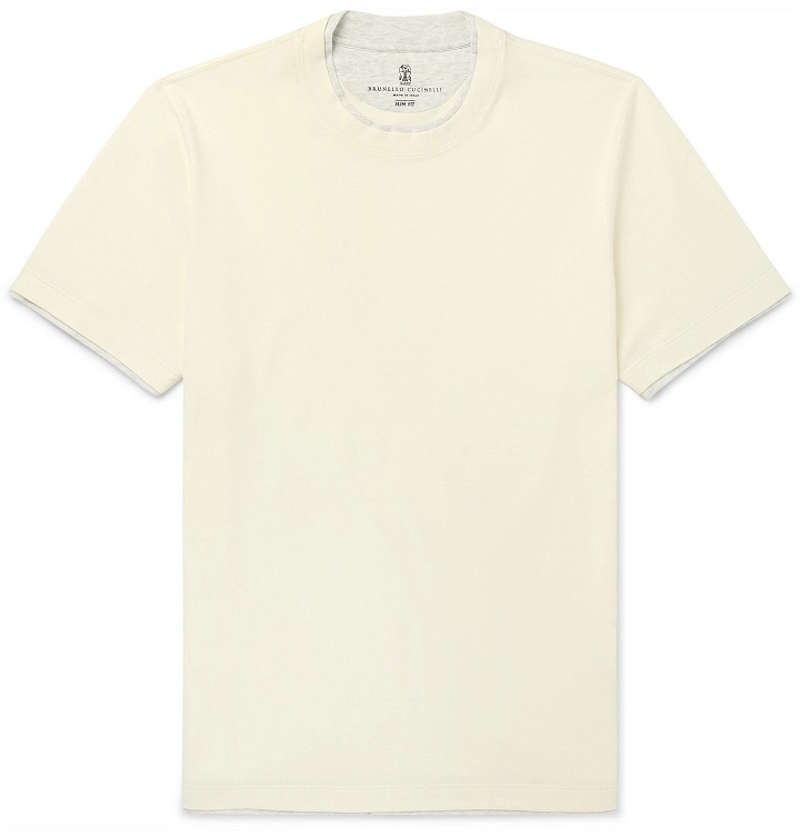 Photo: Brunello Cucinelli - Slim-Fit Layered Cotton-Jersey T-Shirt - Neutrals