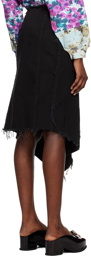 Dries Van Noten Black Asymmetric Denim Midi Skirt