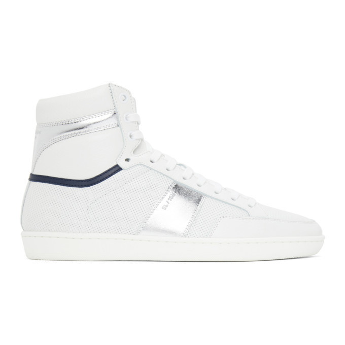Photo: Saint Laurent White and Silver Court Classic SL/10H Sneakers