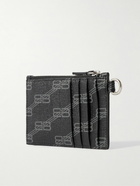 Balenciaga - Logo-Print Cross-Grain Leather Cardholder with Lanyard