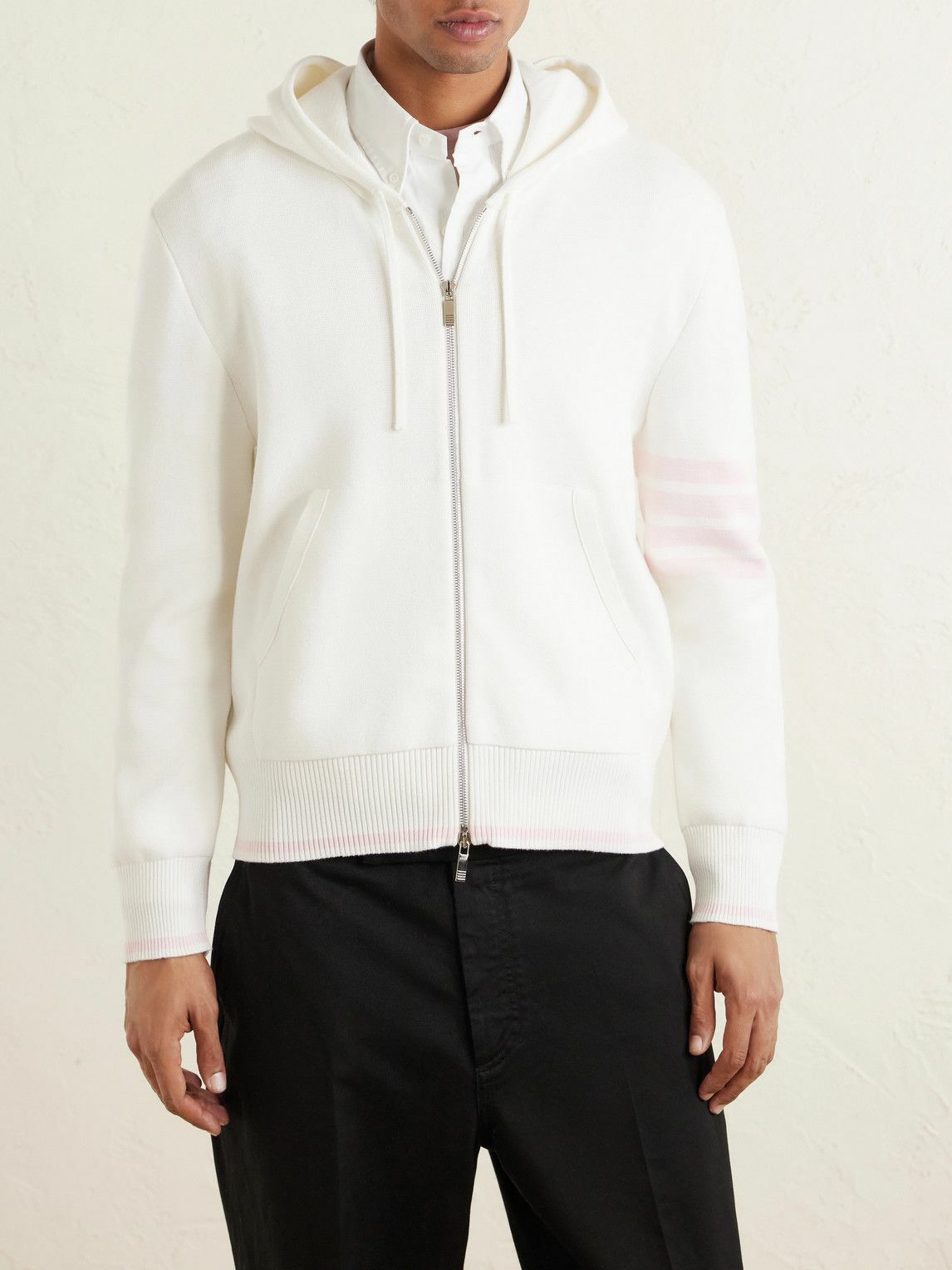 Thom Browne - Striped Cotton Zip-Up Hoodie - White