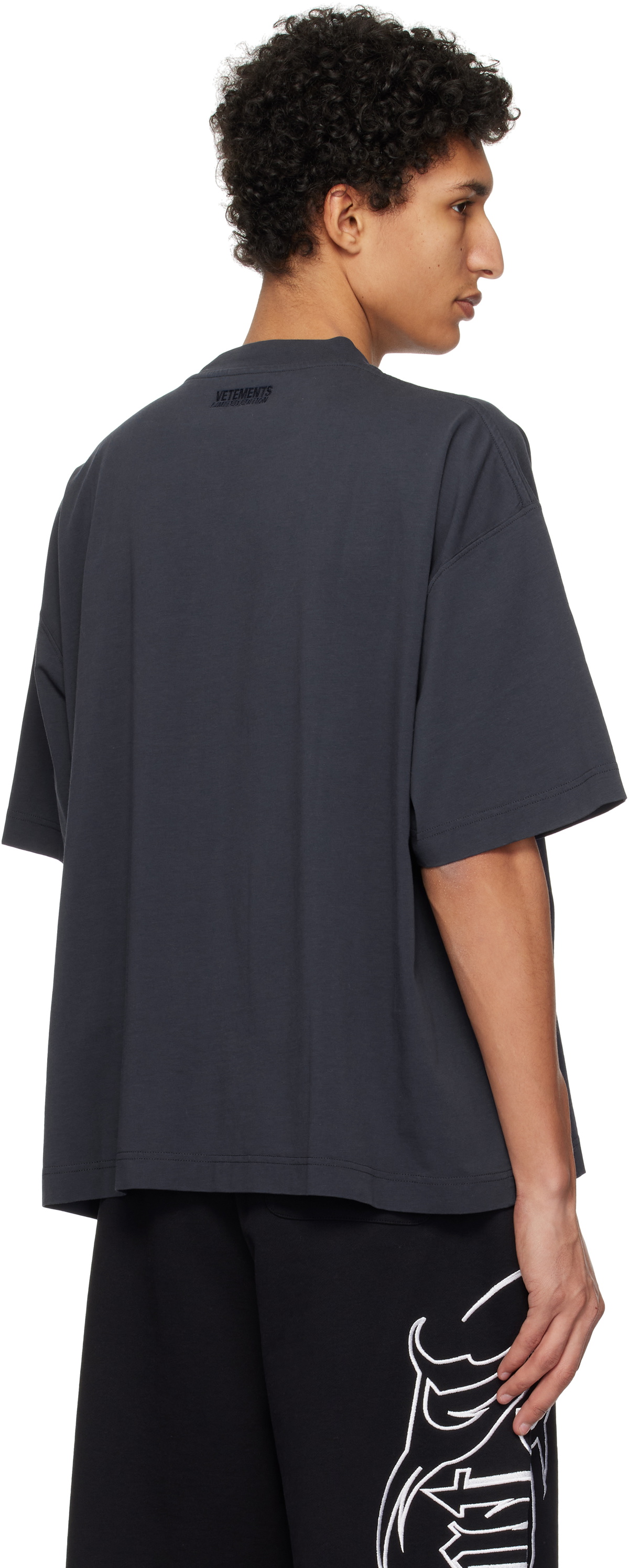 VETEMENTS Navy 'VTM' World Cropped Boxy T-shirt Vetements