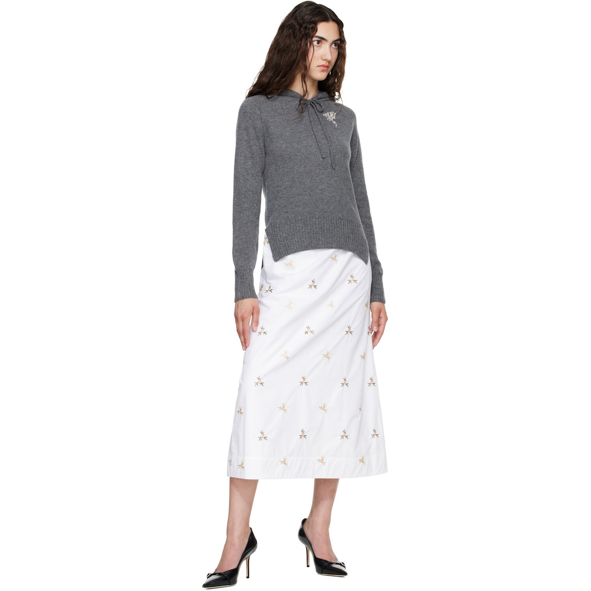 Simone Rocha Gray Embellished Relaxed Cashmere Hoodie