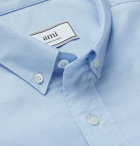 AMI - Button-Down Collar Logo-Appliquéd Cotton Oxford Shirt - Blue