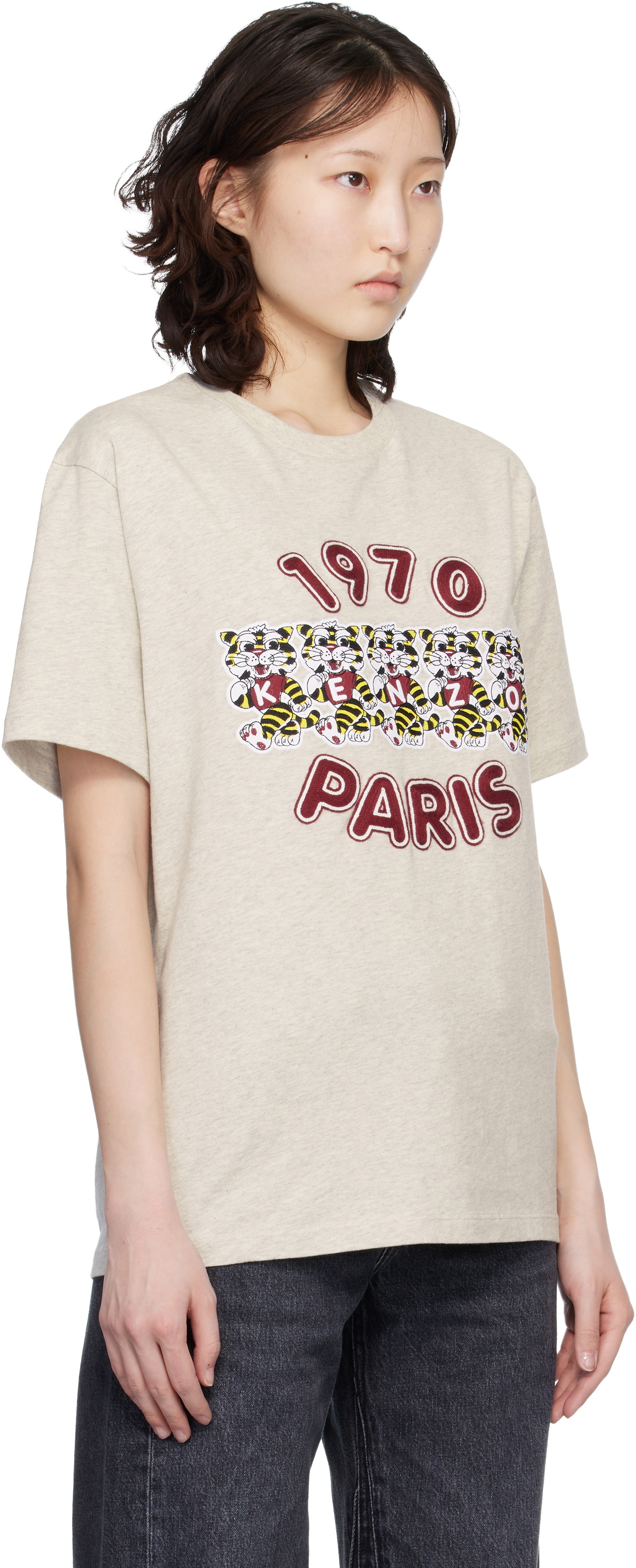 Kenzo Gray Kenzo Paris 'KENZO Wild Tiger' Embroidered Loose T-shirt