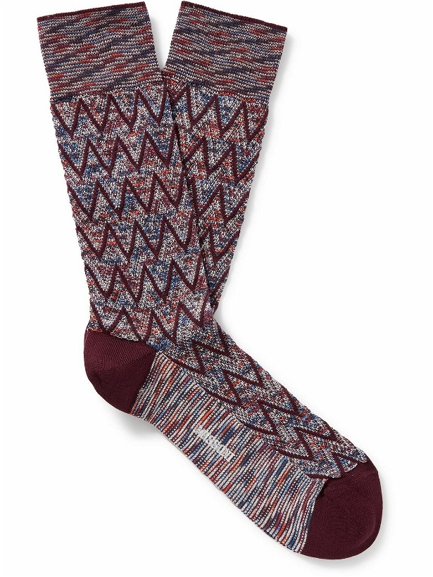 Photo: Missoni - Striped Crocheted Cotton-Blend Socks - Burgundy
