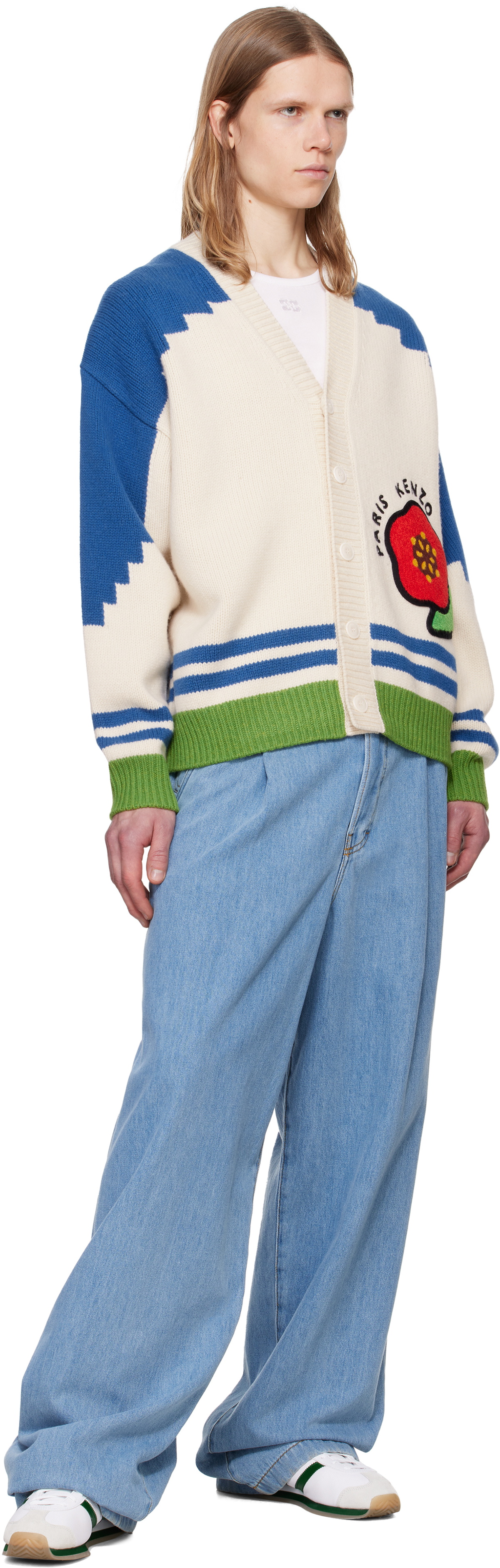 Kenzo Off-White & Blue Kenzo Paris 'KENZO Pop' Cardigan