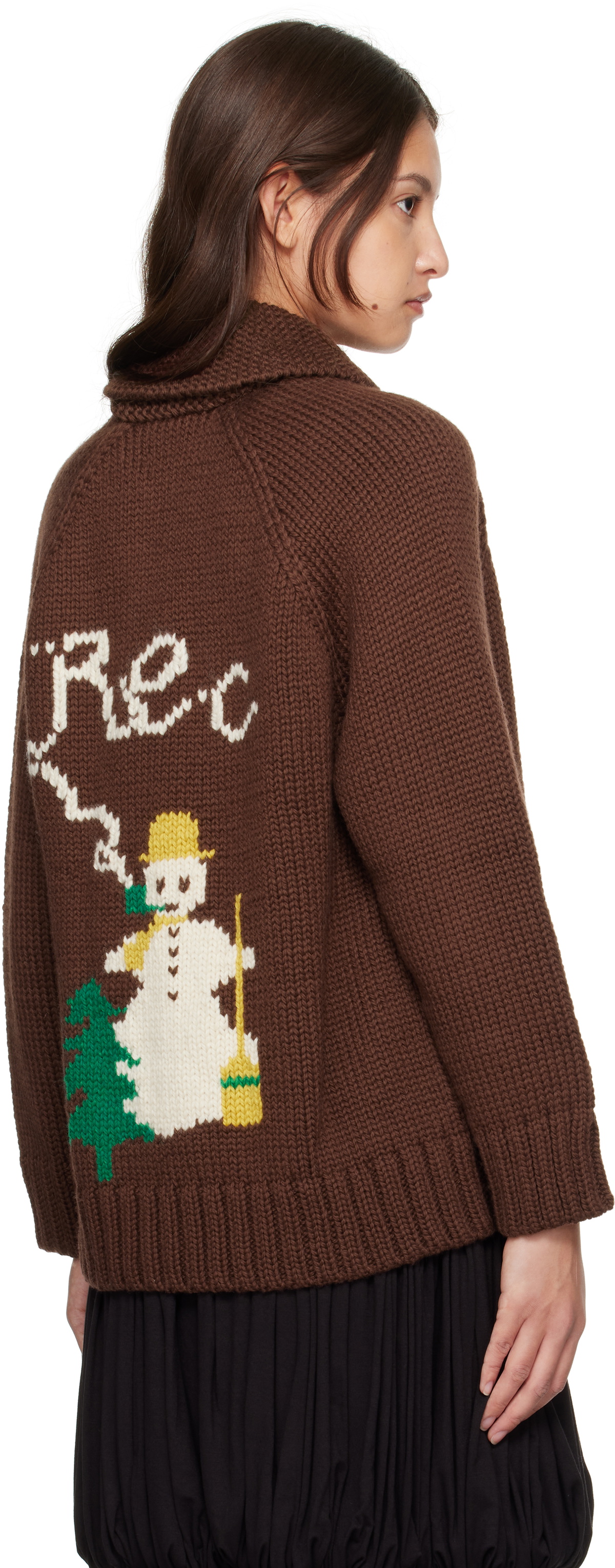 Bode Brown Fir Shawl Collar Cardigan