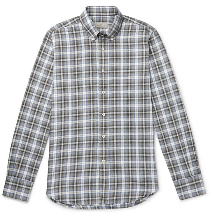 Photo: Canali - Slim-Fit Checked Cotton-Flannel Shirt - Navy
