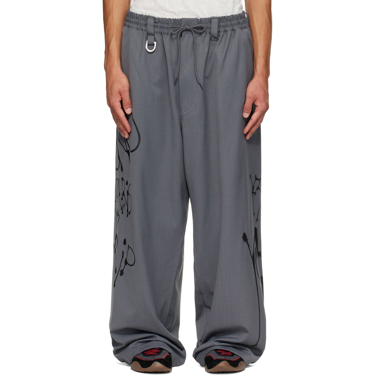 Y-3 Gray Chito Edition Graphic Wide Wool Trousers