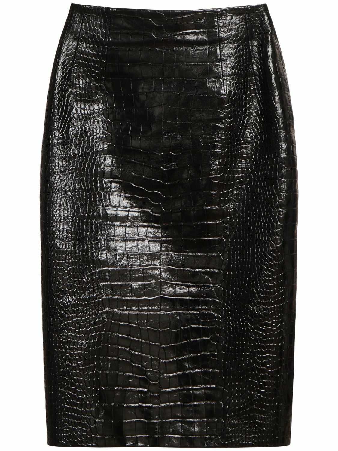 スカート Versace Crocodile-Effect Shiny Leather Skirt Versace crocodile-embossed Midi Skirt | Black | FARFETCH
