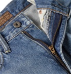 KAPITAL - Distressed Appliquéd Denim Shorts - Blue