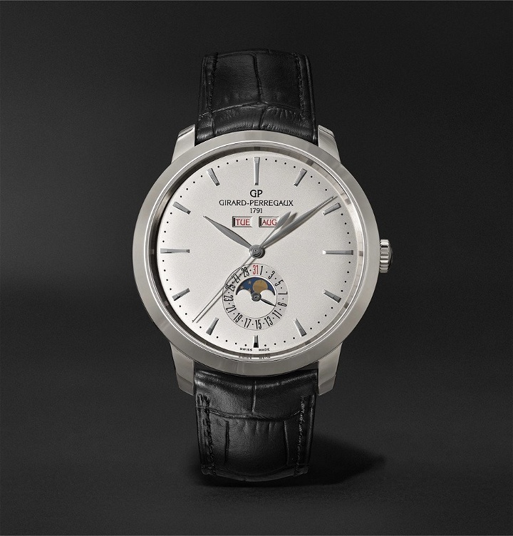 Photo: Girard-Perregaux - 1966 Full Calendar Automatic 40mm Stainless Steel and Alligator Watch - Silver