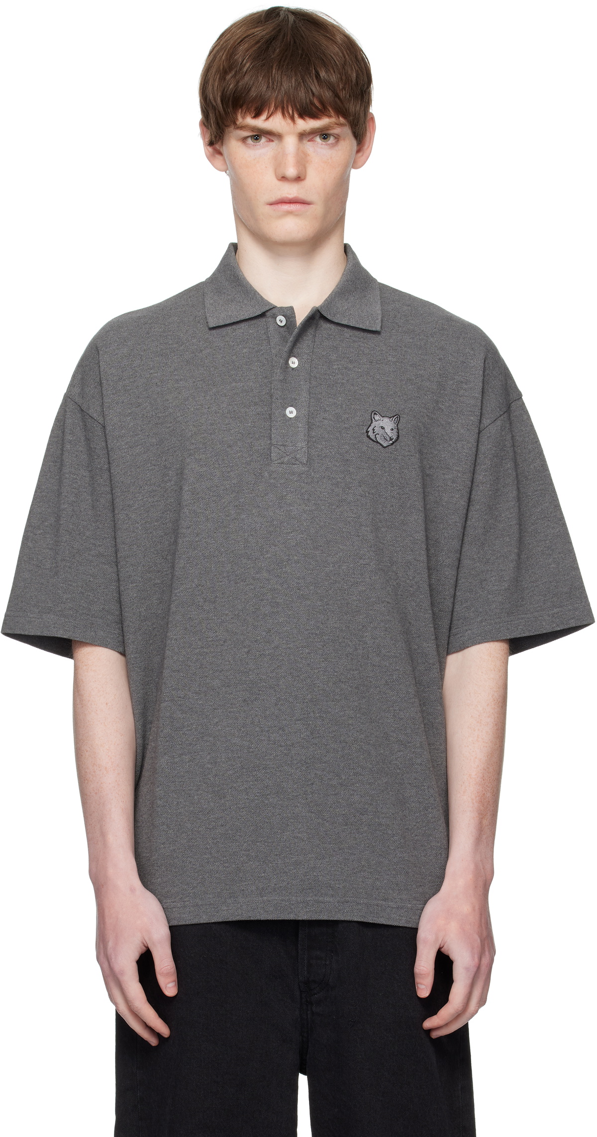 Maison Kitsuné Gray Bold Fox Head Patch Oversize Polo Maison Kitsune