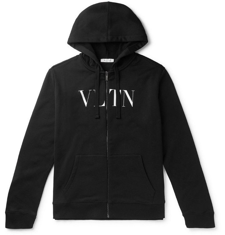 Photo: Valentino - Logo-Print Loopback Cotton-Jersey Zip-Up Hoodie - Black