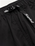 KAPITAL - Wide-Leg Belted Logo-Print Cotton-Twill Bermuda Shorts - Black