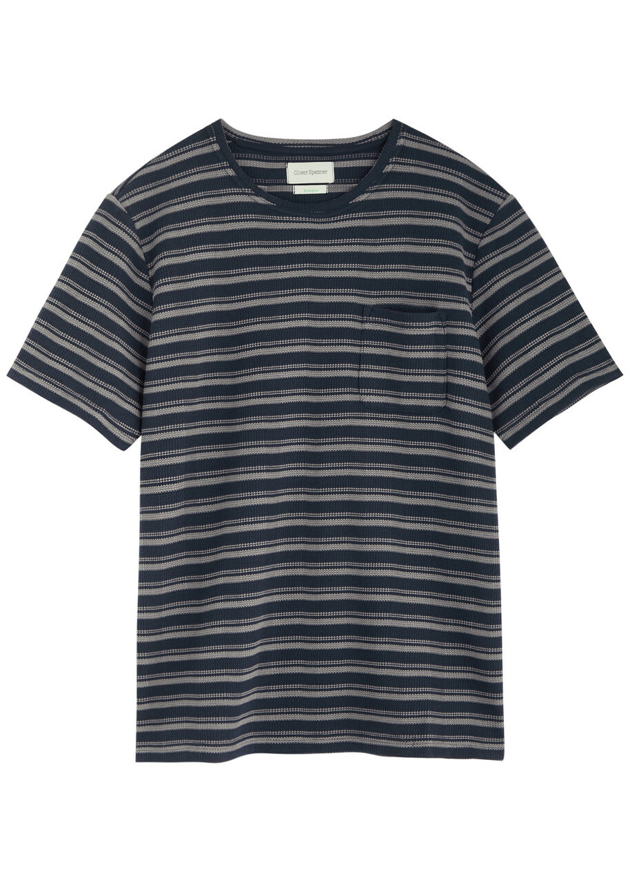 Oliver Spencer Oli's Striped Waffle-knit T-shirt Navy