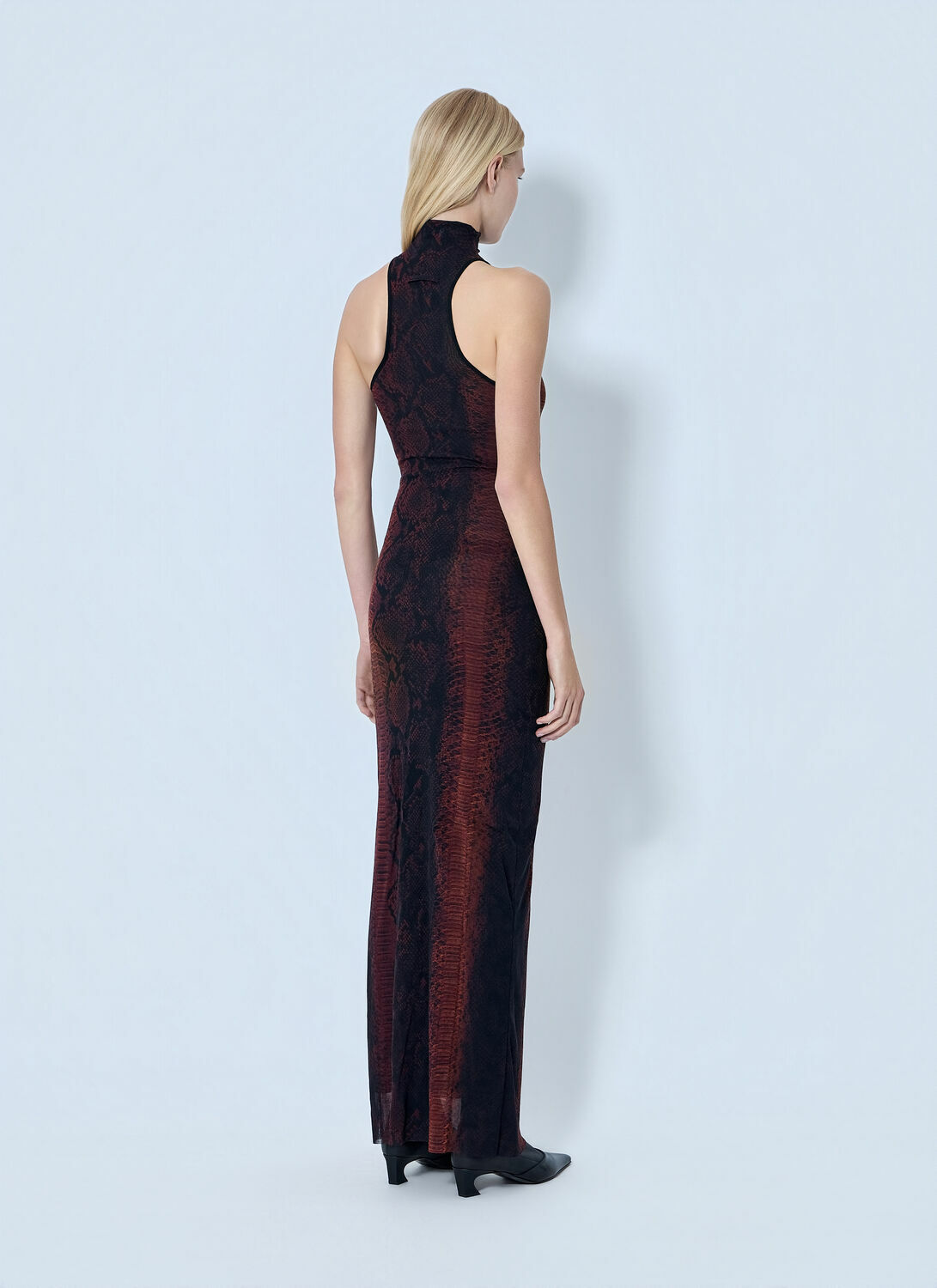 Jean Paul Gaultier Mesh High Neck Python Printed Long Dress