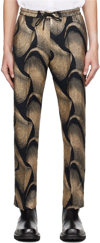 Photo: Dries Van Noten Black & Gold Jacquard Trousers
