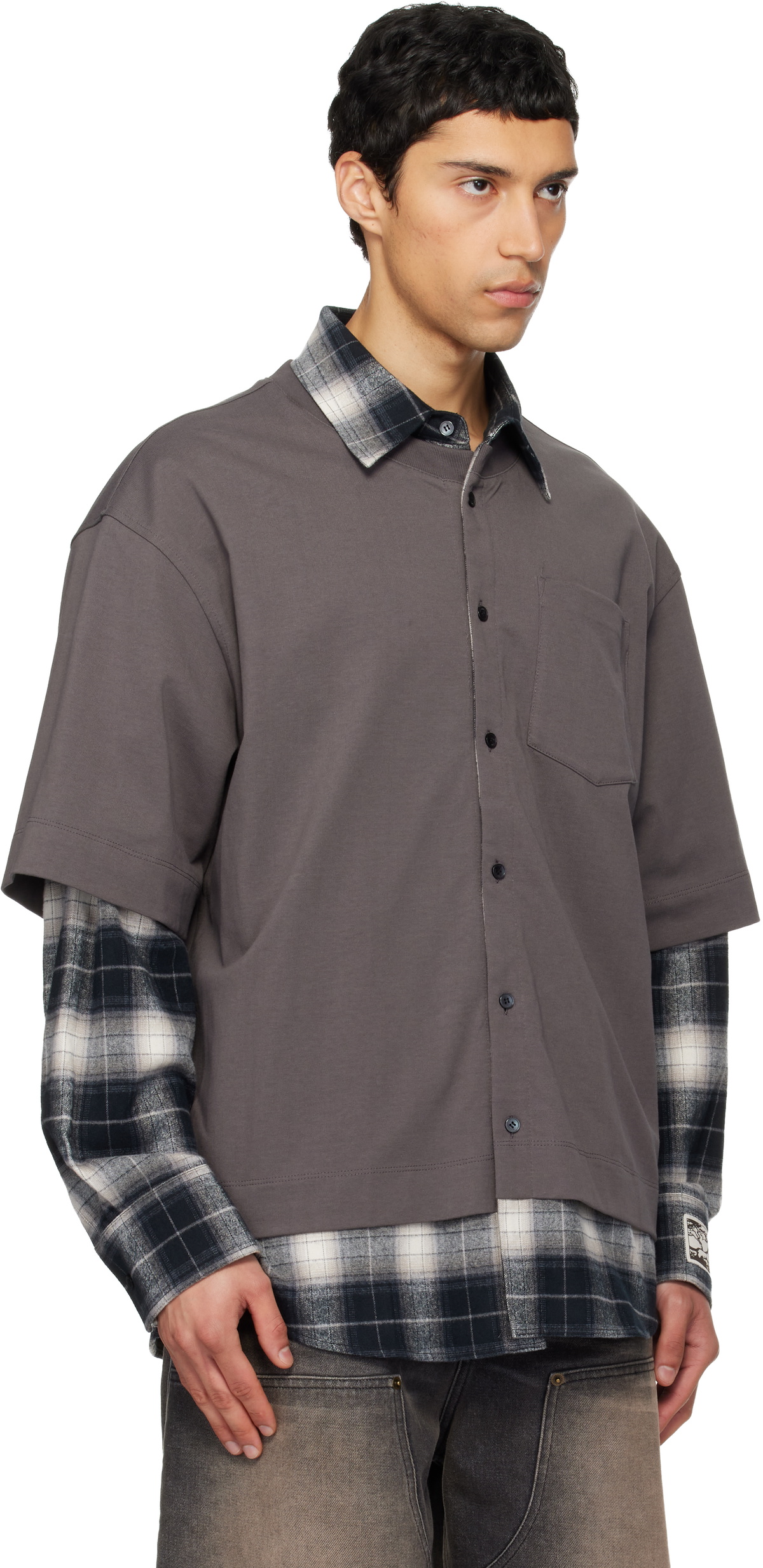 We11done Gray Check Layered Shirt