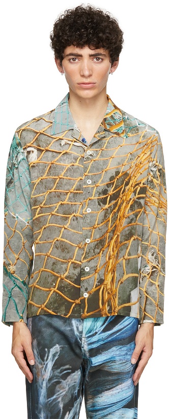Photo: Serapis Grey Silk Fish Nets Shirt