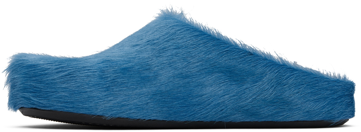 Marni Blue Long Hair Calfskin Fussbett Slip-on Loafers