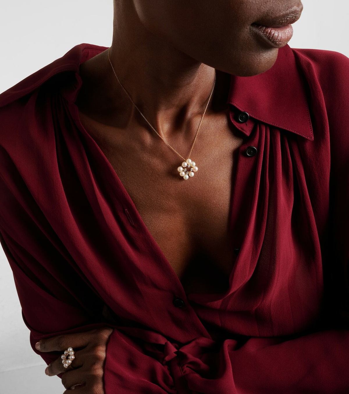 Mateo Cluster 14kt gold pendant necklace with pearls and diamonds