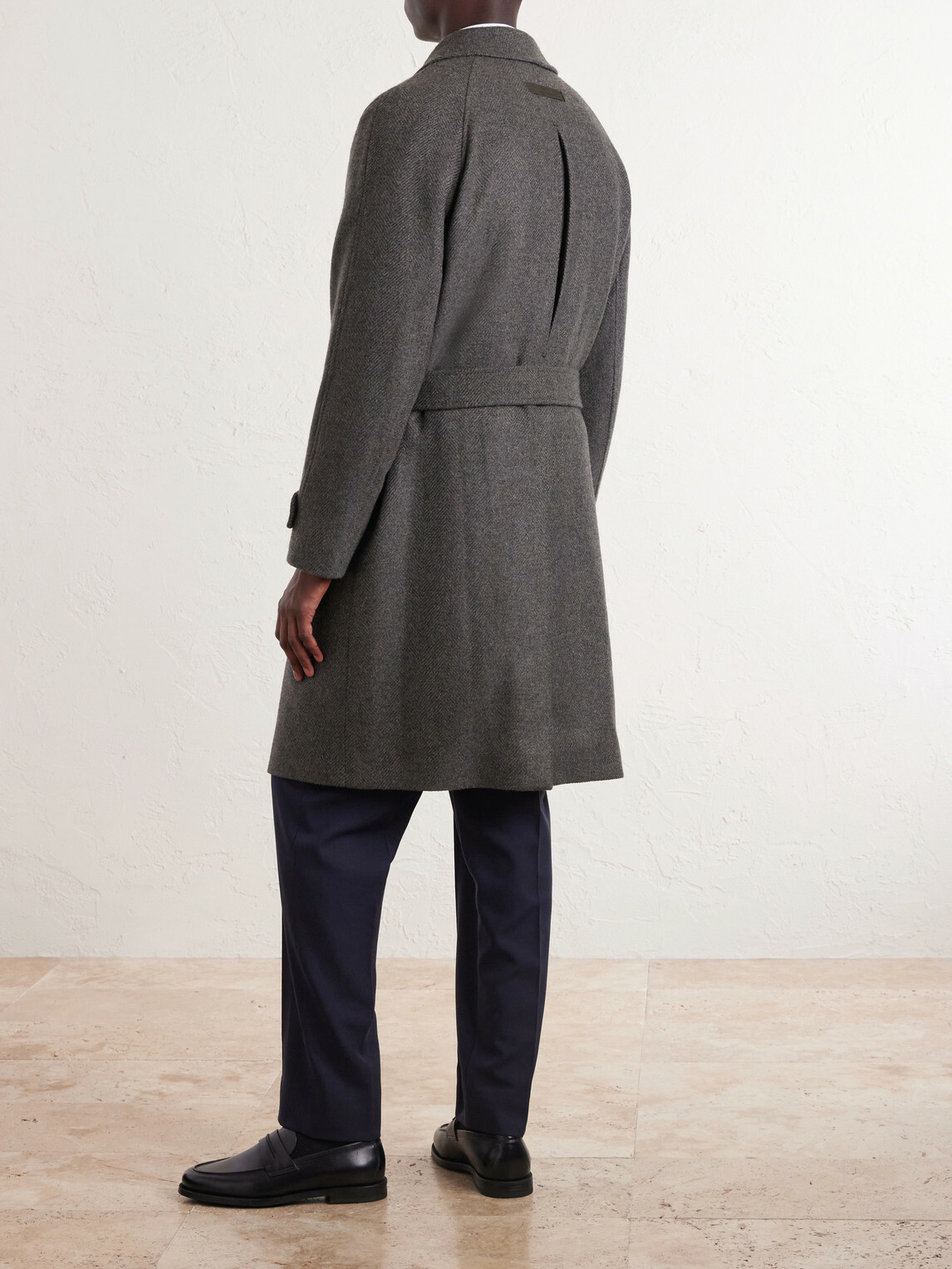 Zegna - Oasi Belted Herringbone Cashmere Trench Coat - Green