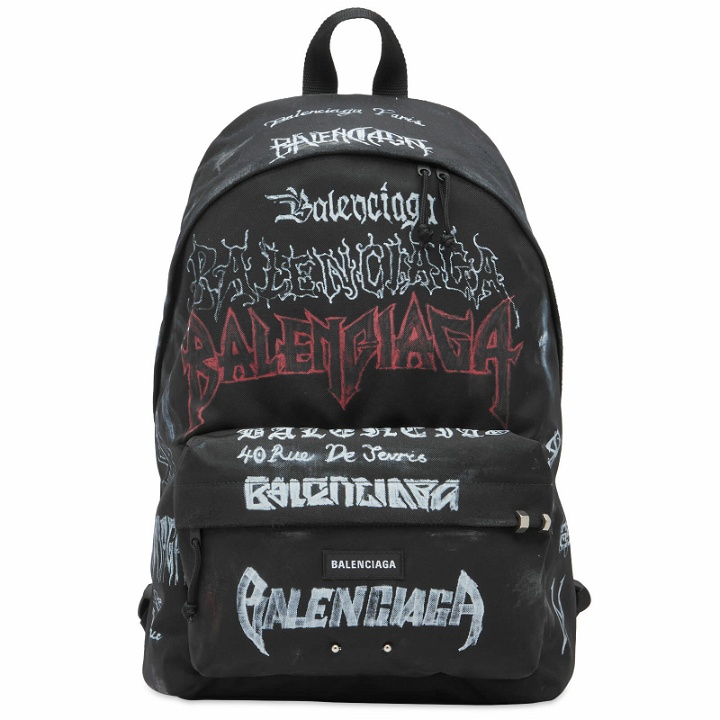 Photo: Balenciaga Men's Metal Logo Explorer Backpack in Black 