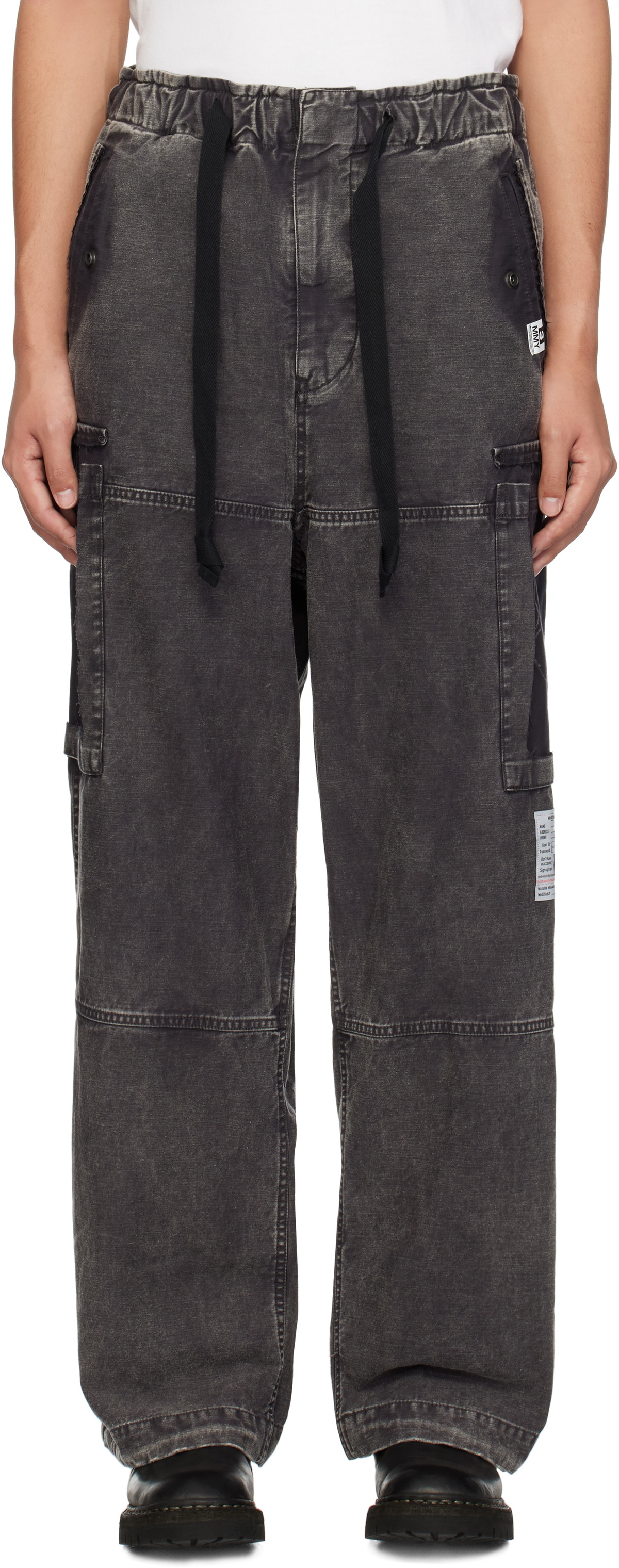 Maison MIHARA YASUHIRO Black Cotton Satin Cargo Pants