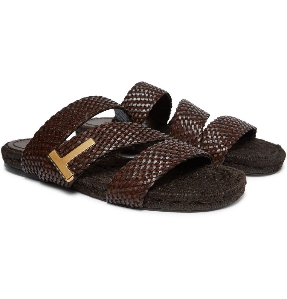 Photo: TOM FORD - Grafton Woven Leather Slides - Brown