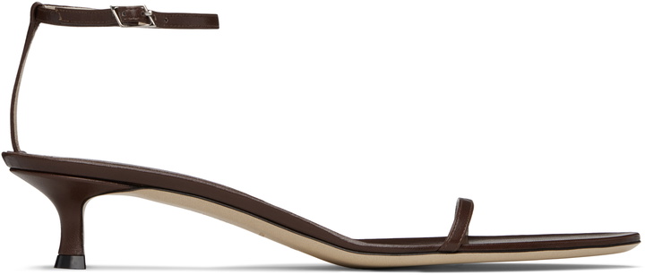 Photo: CHRISTEN SSENSE Exclusive Brown 35mm Double Strap Kitten Heeled Sandals