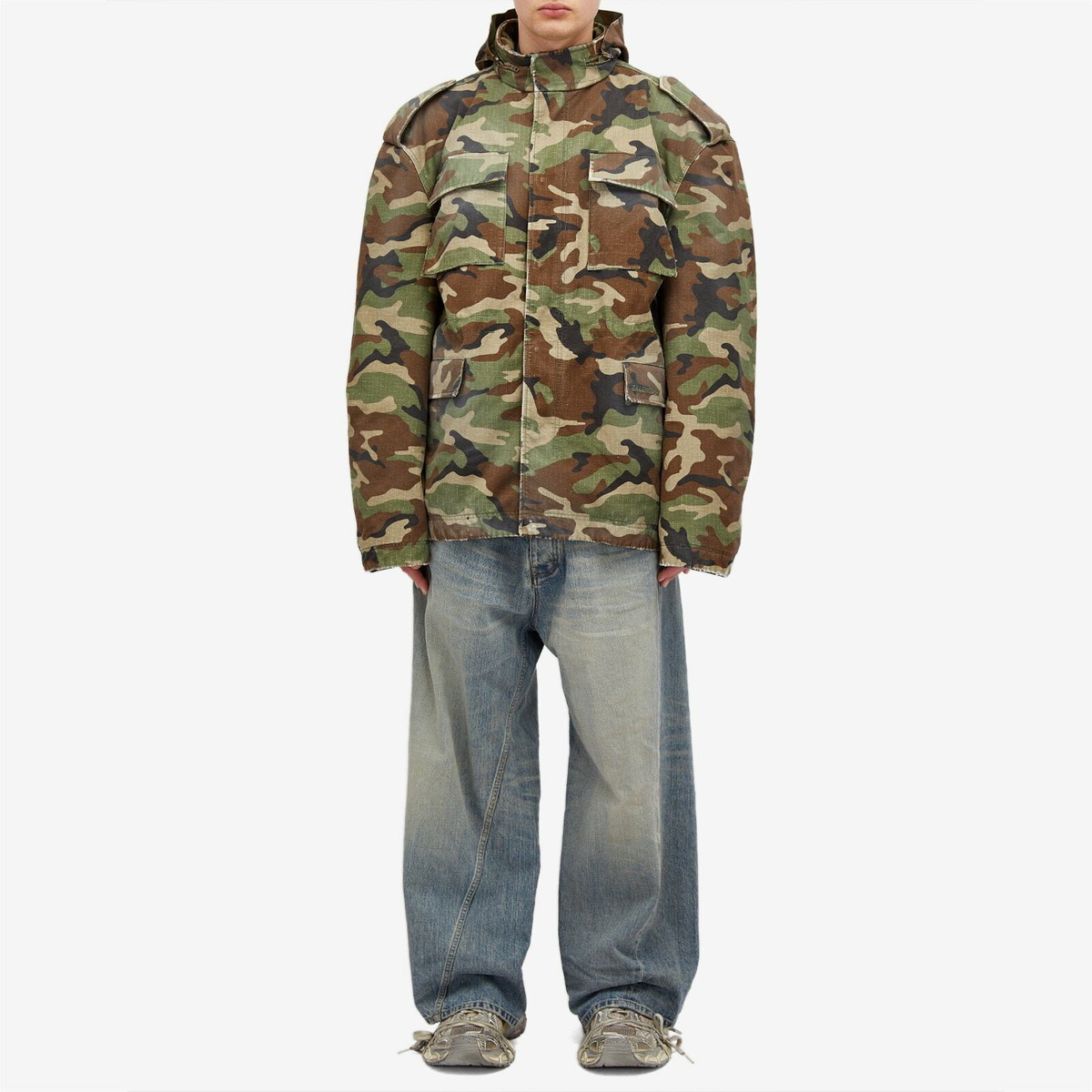 Balenciaga Men's Camo Biker Jacket in Khaki