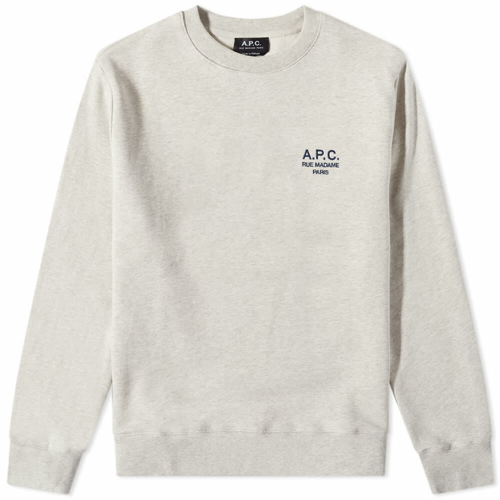 Photo: A.P.C. Men's Rider Small Logo Crew Sweat in Ecru Heather