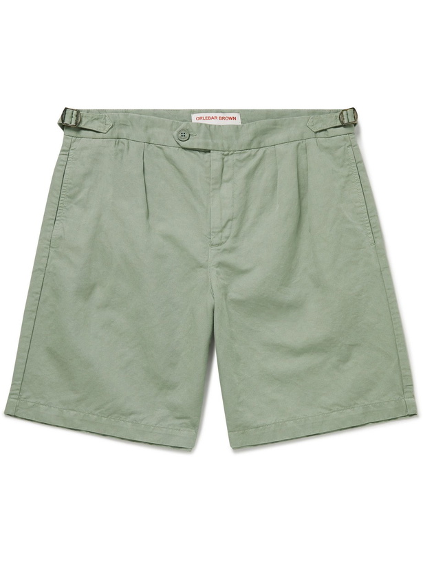 Photo: Orlebar Brown - Bancroft Pleated Cotton and Linen-Blend Shorts - Green