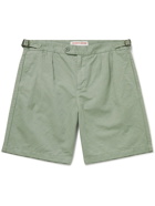 Orlebar Brown - Bancroft Pleated Cotton and Linen-Blend Shorts - Green