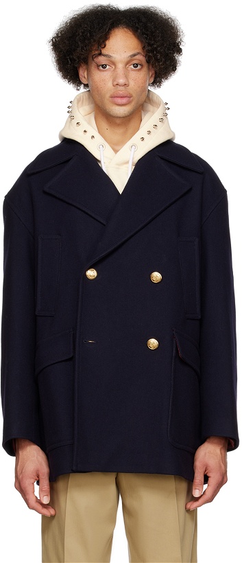 Photo: Palm Angels Navy Embroidered Coat